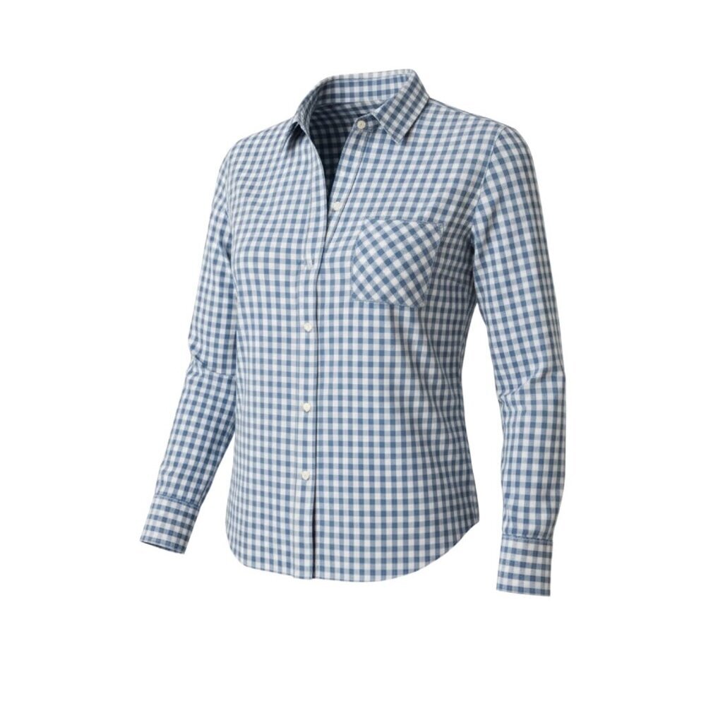 UNTUCKIT Women Crispo Gingham Checkered Button Down Top~Size 6~Blue White L13 28